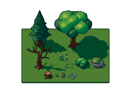Forest clearing set, pixel-art scene
