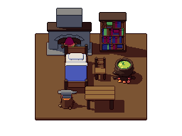 Workshop set, pixel-art scene
